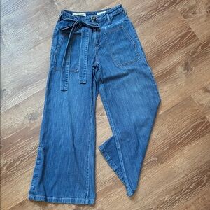 Anthro BoHo Pilcro Blue Wide Leg Jeans with Belt Size 26